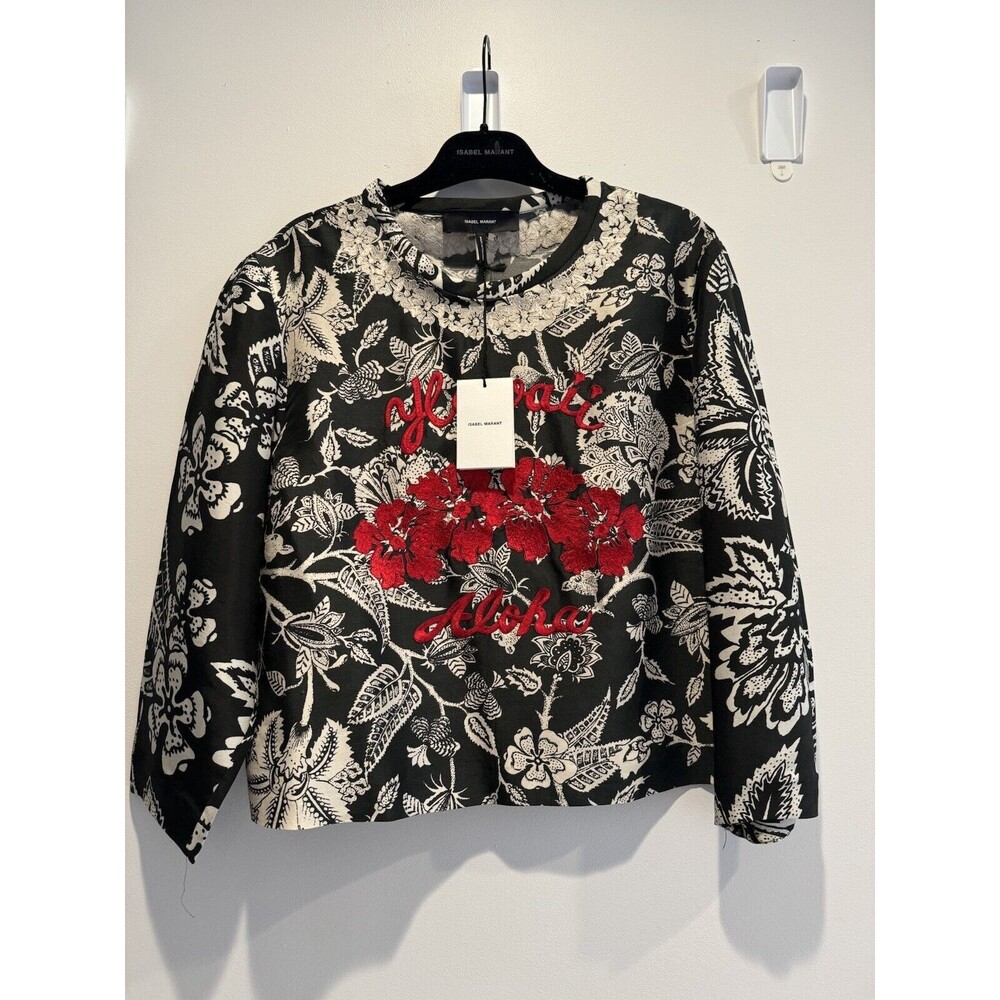 Isabel Marant Hawaiian Embroidered 100% Silk Blouse Retail $750